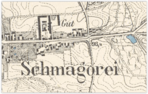 Plan dawnego Schmagorei. W latach 30. naziści celowo zmienili nazwę miejscowości odcinając się tym samym od jej słowiańskich korzeni.