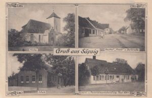 Säpzig na przełomie lat 20. i 30-tych. Na fotografiach uwieczniono m.in. kościół, zajazd, szkołę, a także piekarnię oraz miejscowy sklep.